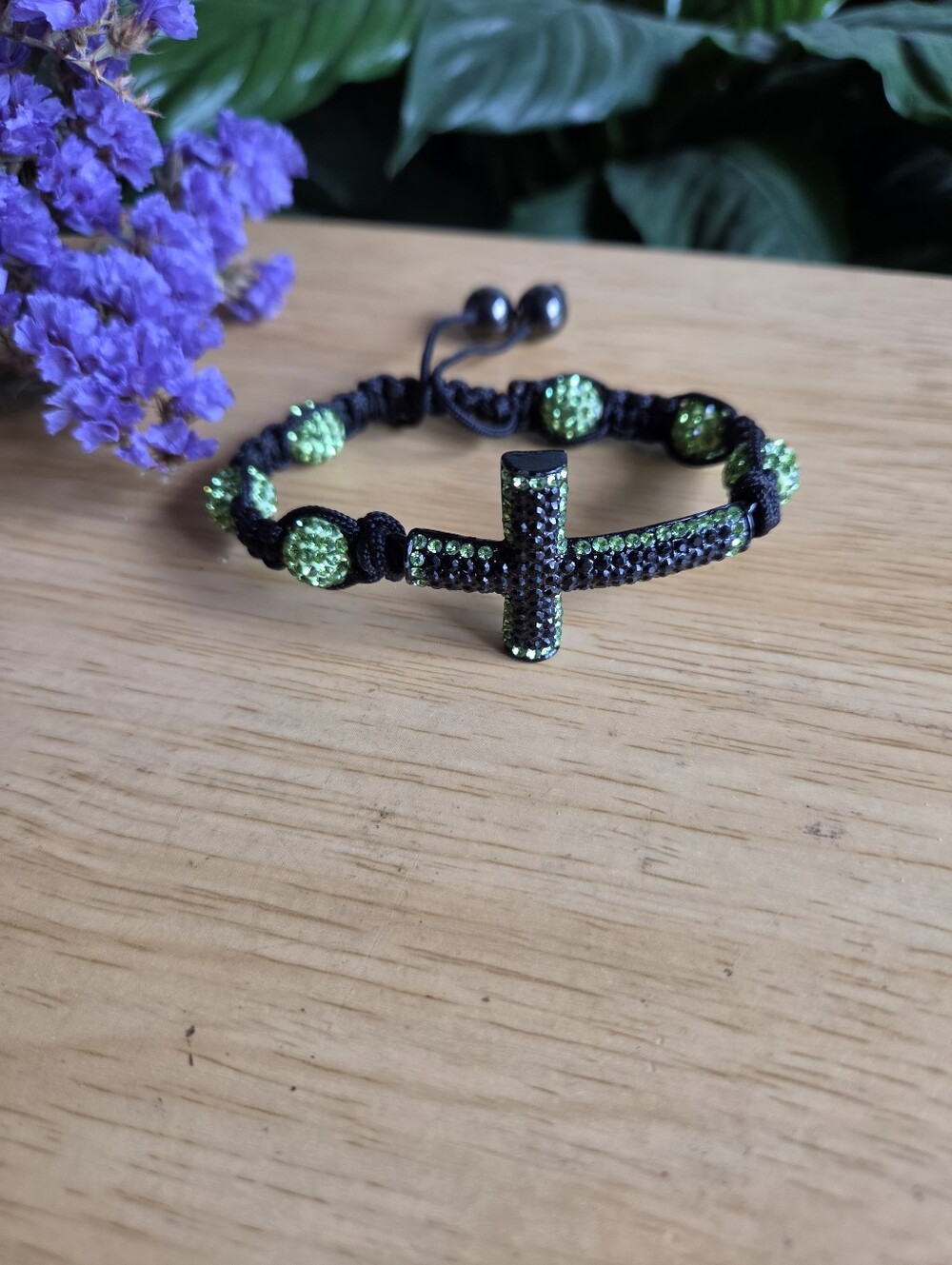 Bling Macrame Adjustable Rhinestone Cross Bracelet